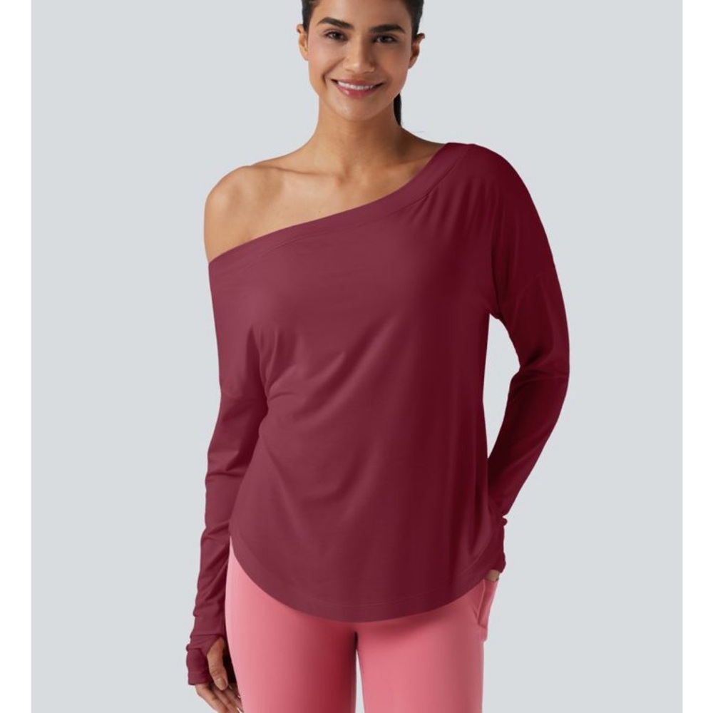 Halara Women's Off-Shoulder Burgundy Top, new - Picture 5 of 11